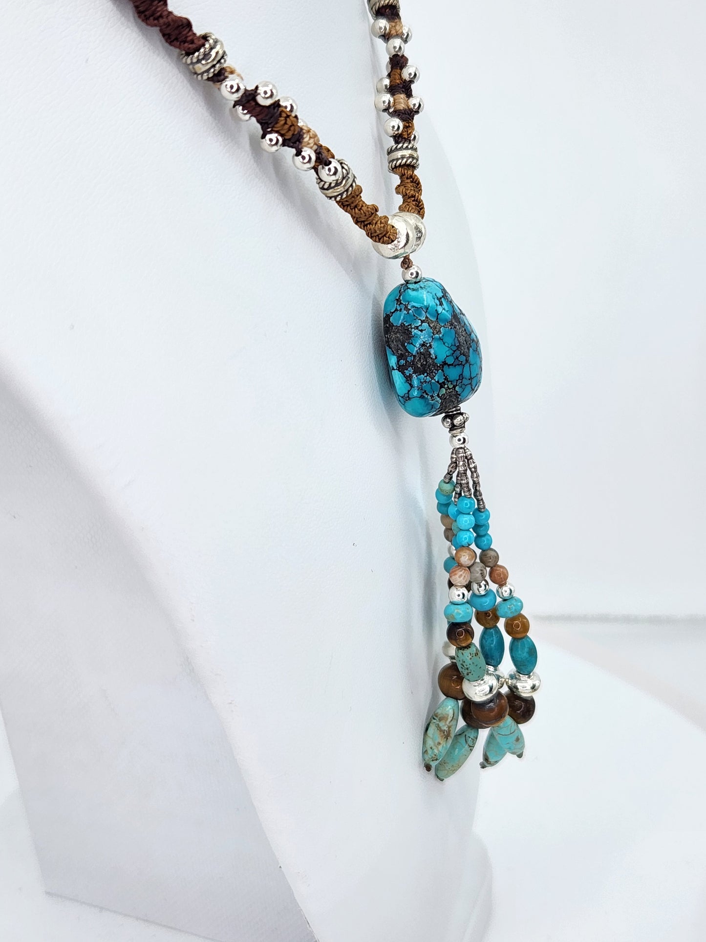 Isha Elafi - Turquoise Tassel With Brown Knotwork Necklace
