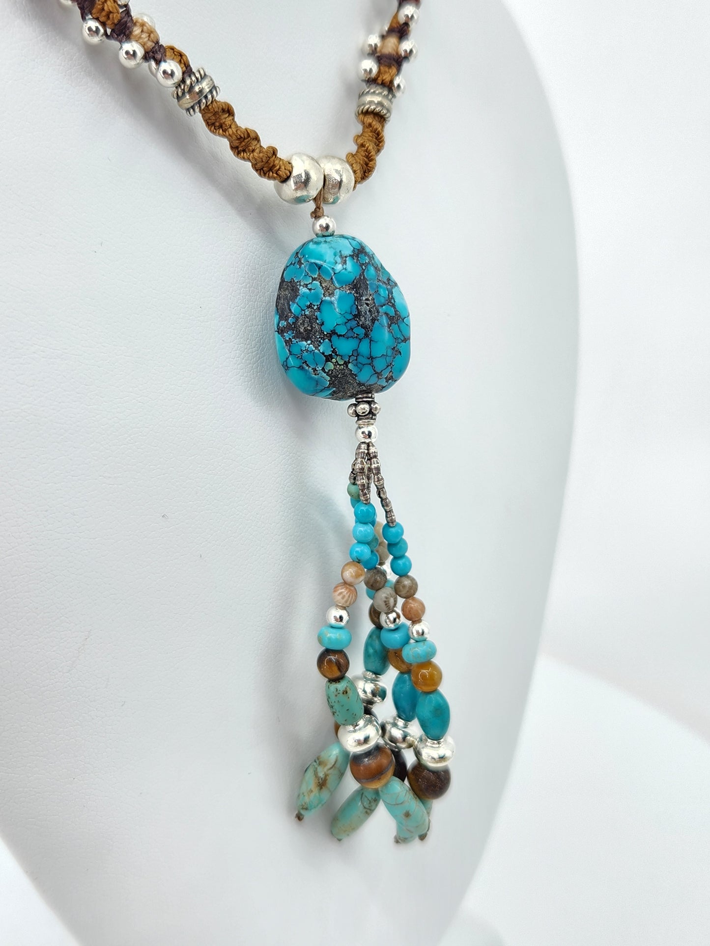 Isha Elafi - Turquoise Tassel With Brown Knotwork Necklace