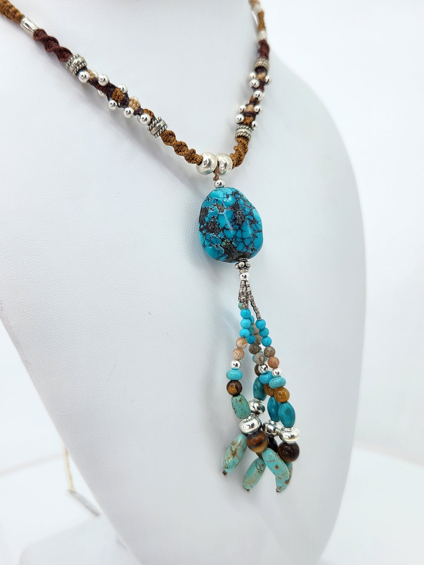 Isha Elafi - Turquoise Tassel With Brown Knotwork Necklace