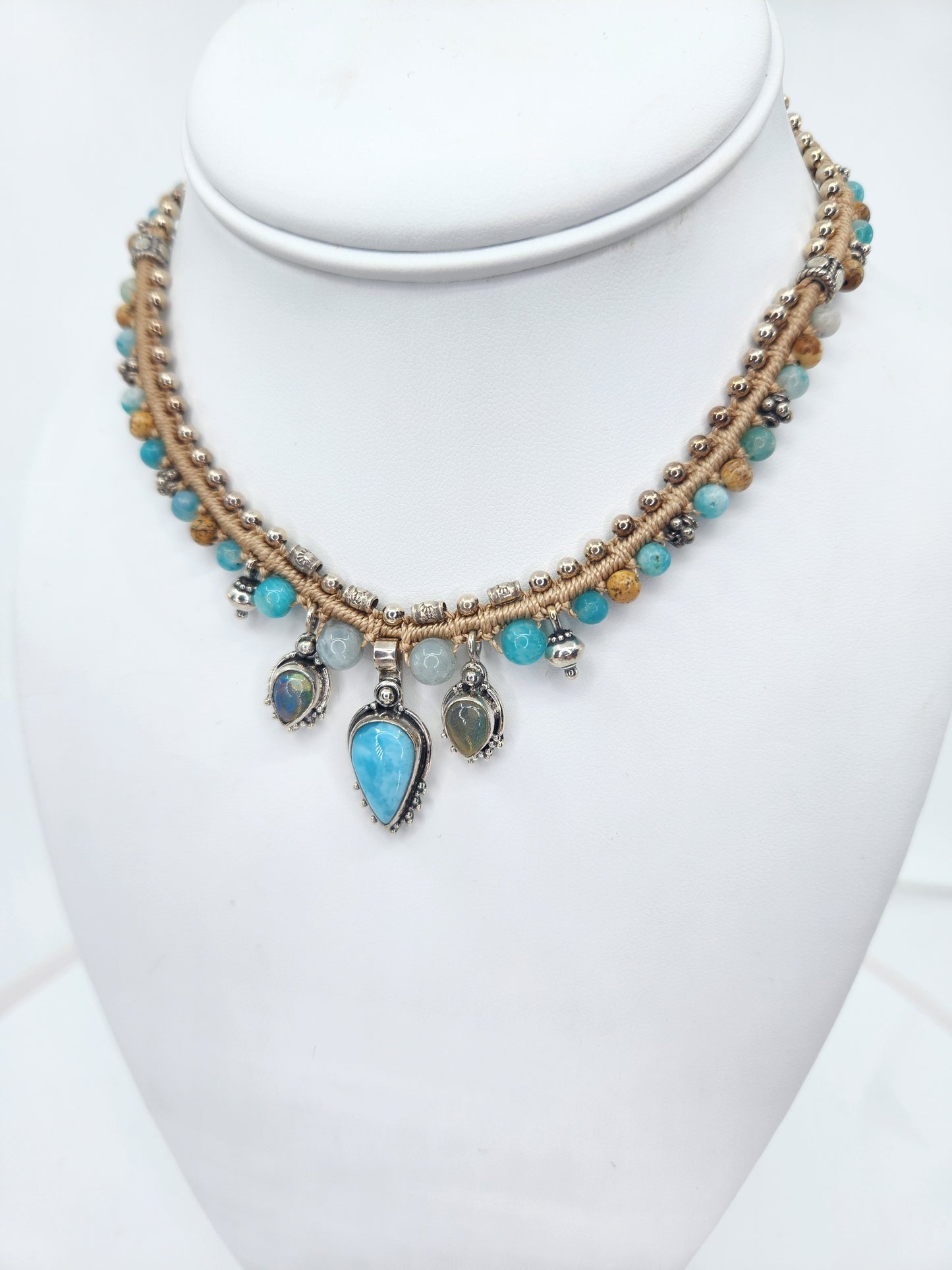 Isha Elafi - Larimar, Ethiopia Opal, and Ocean Jasper Necklace