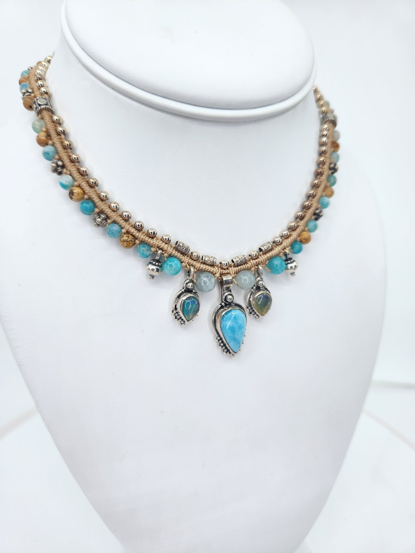 Isha Elafi - Larimar, Ethiopia Opal, and Ocean Jasper Necklace