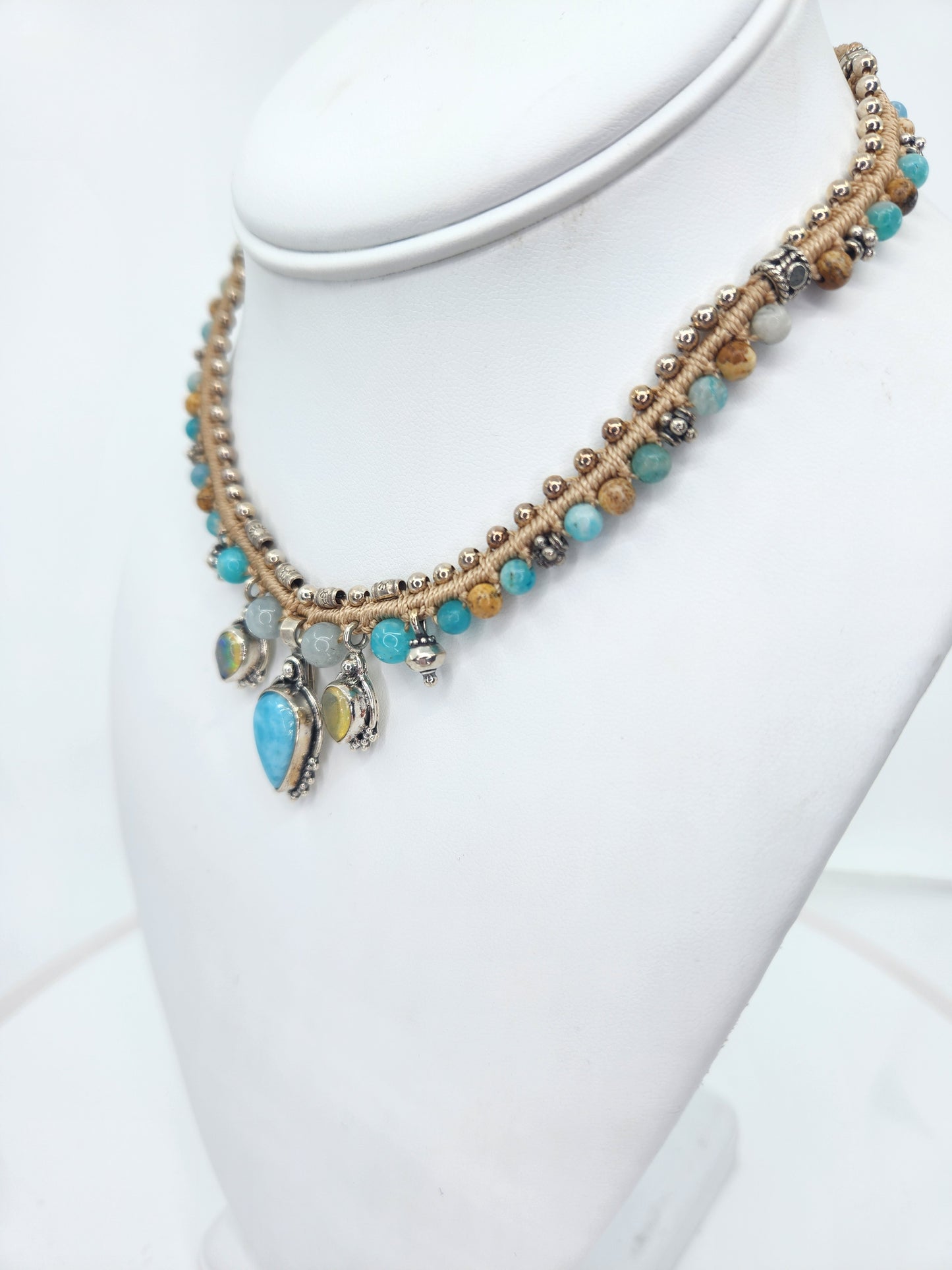 Isha Elafi - Larimar, Ethiopia Opal, and Ocean Jasper Necklace