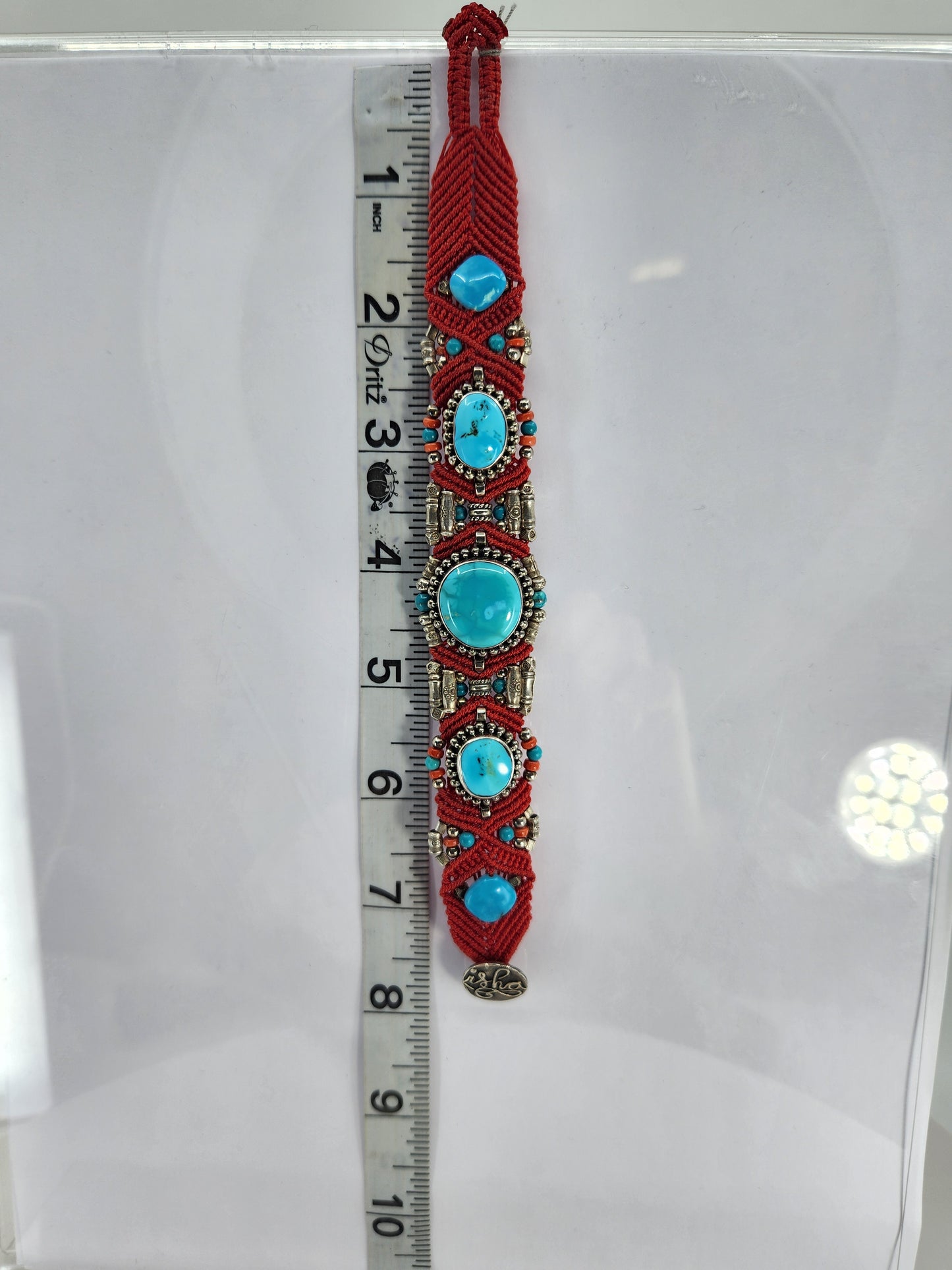 Isha Elafi - Red Knotwork Bracelet with Turquoise