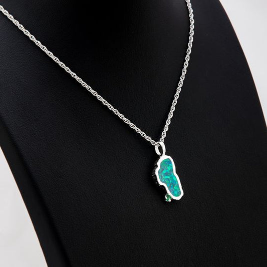 Lake Tahoe Large Opal / Emerald Sterling Silver Necklace