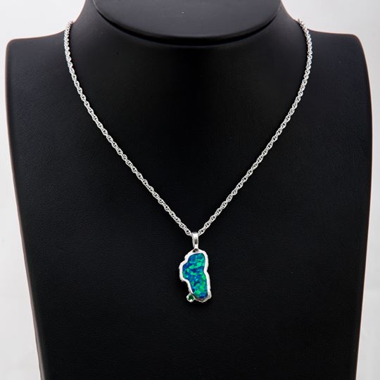 Lake Tahoe Large Opal / Emerald Sterling Silver Necklace
