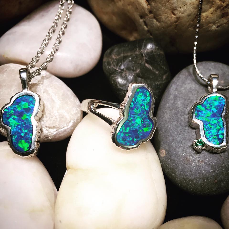 Lake Tahoe Medium Opal / Emerald Sterling Silver Necklace