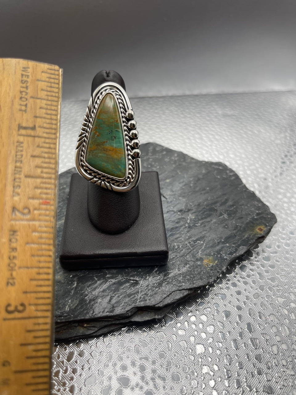 Desert Treasure: Green Turquoise Triangle Sterling Silver Ring