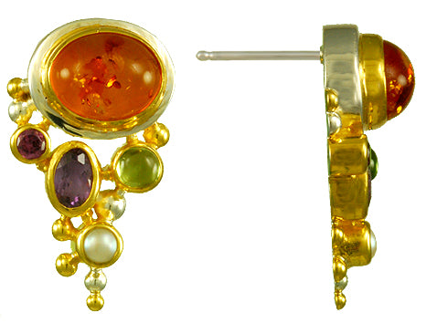 Michou Cascade Sunlit Gemstones - Cluster amber earring