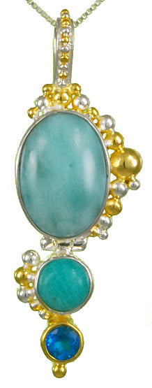 Michou Cascade Tahoe Blue Collection - 3 Pebbled Stone Pendant