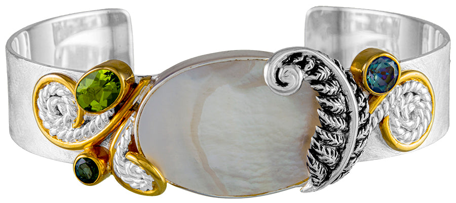 Sterling Silver Bracelet with Black Mother of Pearl and Mother of Pearl