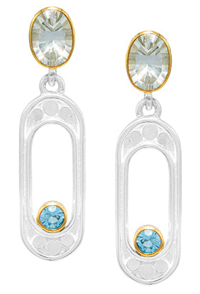 Sterling Silver Earring with Baby Blue Topaz and Green Amethyst