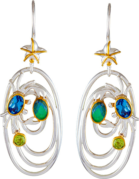 Sterling Silver Earring with Baby Blue Topaz and Peridot