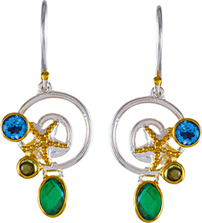 Sterling Silver Earring with Baby Blue Topaz and Peridot