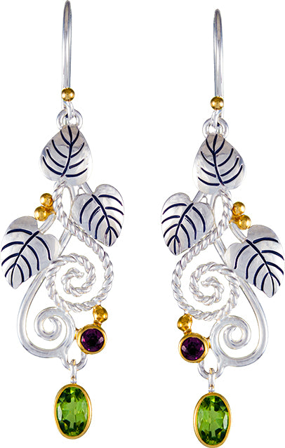 Sterling Silver Earring with Peridot and Rhodolite Garnet