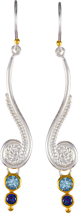 Sterling Silver Earring with Sky Blue Topaz and Trendy Solo Topaz