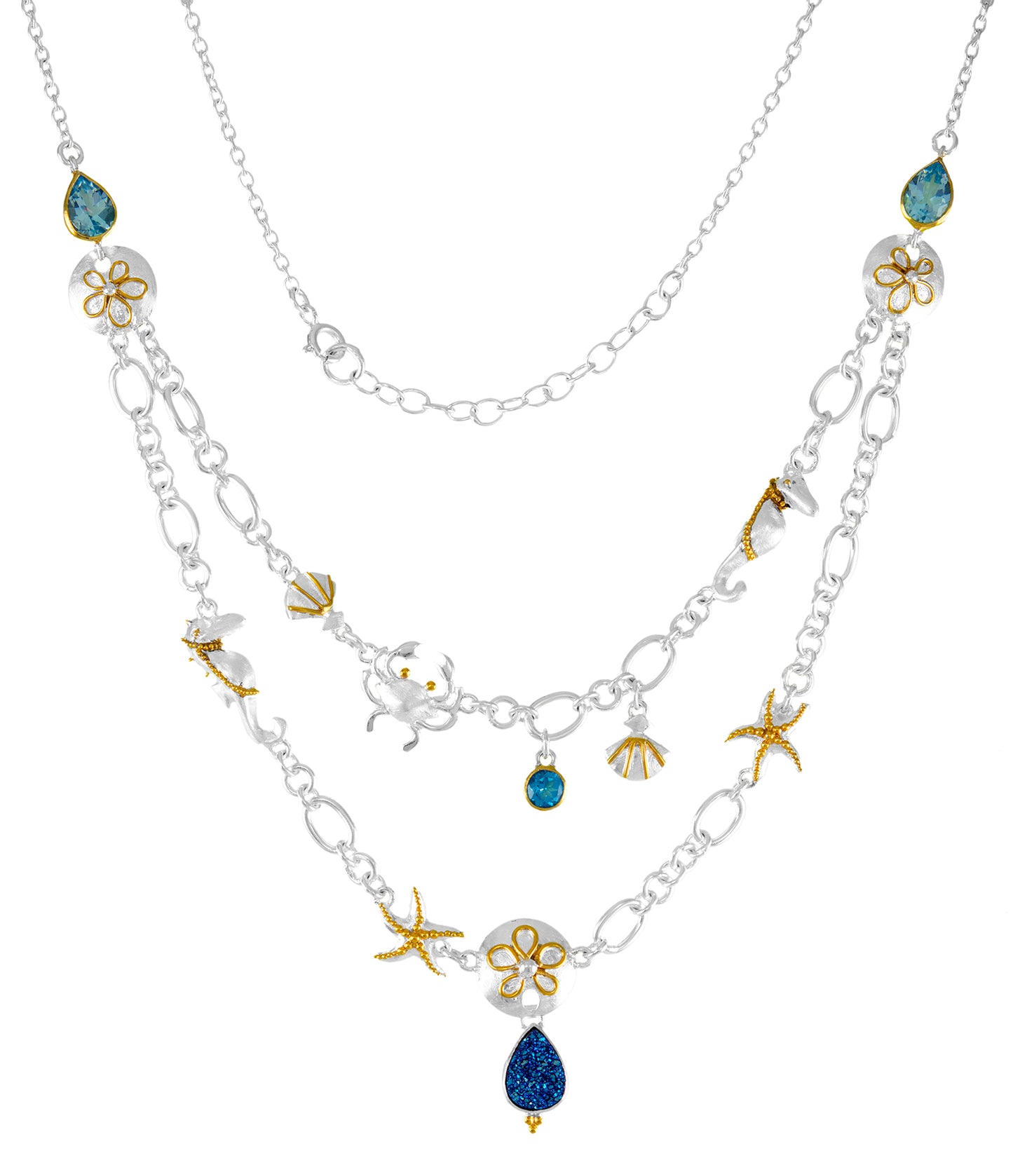 Sterling Silver Necklace with Baby Blue Topaz and Sky Blue Topaz