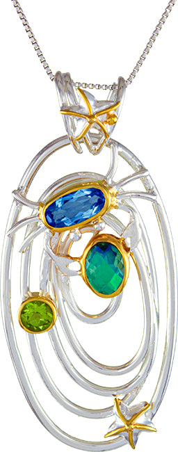 Sterling Silver Pendant with Baby Blue Topaz and Peridot