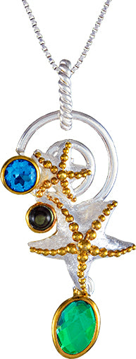 Sterling Silver Pendant with Baby Blue Topaz and Peridot