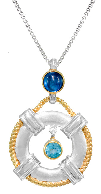 Sterling Silver Pendant with Blue Kyanite and Baby Blue Topaz