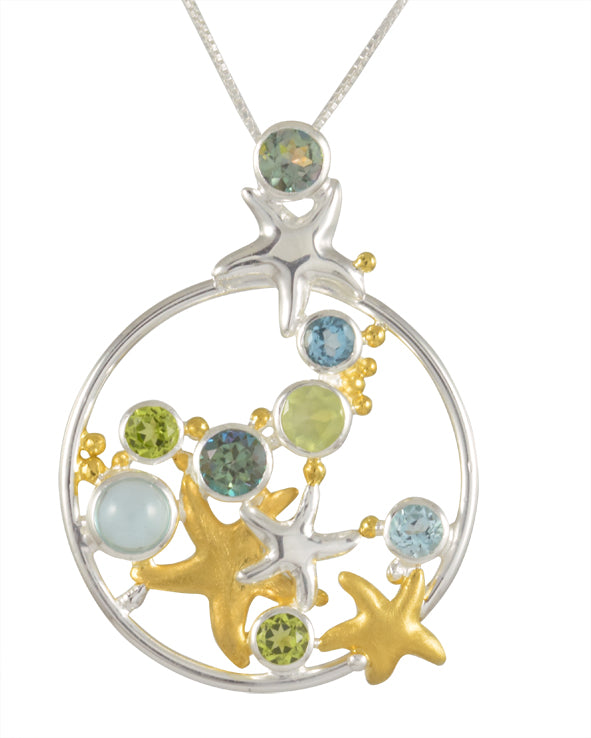 Sterling Silver Pendant with Delicous Topaz, Peridot, Baby Blue Topaz, Prehnite and Sky Blue Topaz
