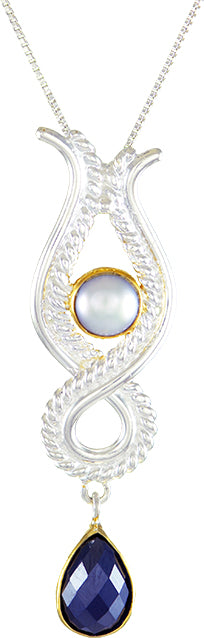 Sterling Silver Pendant with Hematite and White Freshwater Pearl