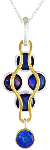 Sterling Silver Pendant with Mother of Pearl + onyx + checkerboard cut crystal quartz and Trendy Solo Topaz