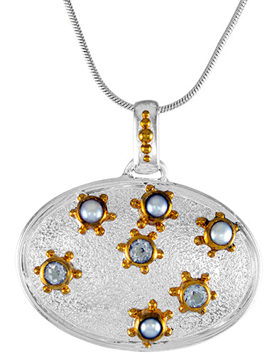 Sterling Silver Pendant with White Freshwater Pearl and White Topaz