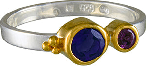 Sterling Silver Ring with African Amethyst and Rhodolite Garnet