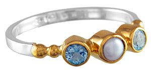 Sterling Silver Ring with Sky Blue Topaz and White Freshwater Pearl