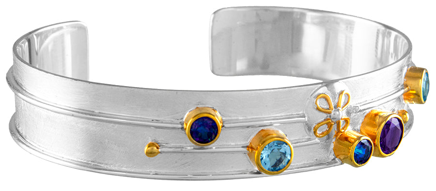 Sterling Silver Ring with Trendy Solo Topaz, African Amethyst, Sky Blue Topaz and Baby Blue Topaz