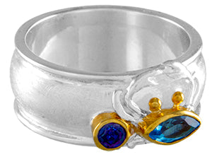 Sterling Silver Ring with Trendy Solo Topaz and Baby Blue Topaz