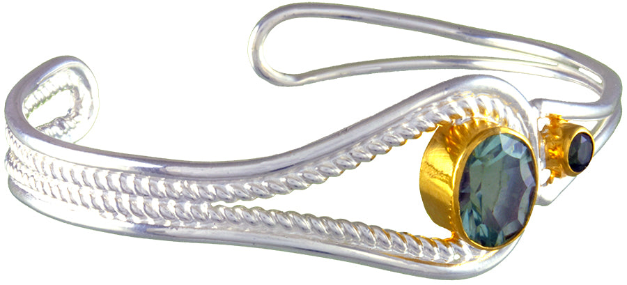 Sterling Silver and 22K Gold Vermeil Bracelet with Green Amethyst and Envy Topaz
