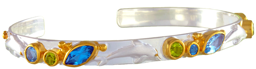 Sterling Silver and 22K Gold Vermeil Bracelet with Peridot, Sky Blue Topaz and Baby Blue Topaz