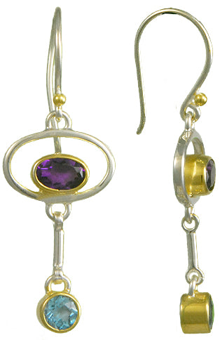 Sterling Silver and 22K Gold Vermeil Earring with African Amethyst and Baby Blue Topaz