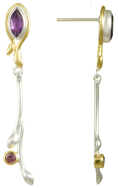 Sterling Silver and 22K Gold Vermeil Earring with African Amethyst and Rhodolite Garnet