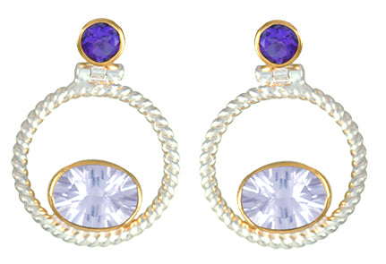 Sterling Silver and 22K Gold Vermeil Earring with African Amethyst and Rose De France