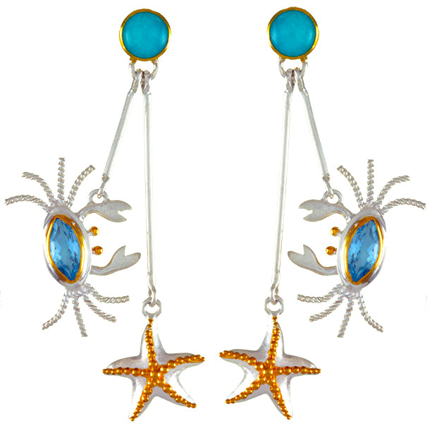 Sterling Silver and 22K Gold Vermeil Earring with Amazonite and Sky Blue Topaz