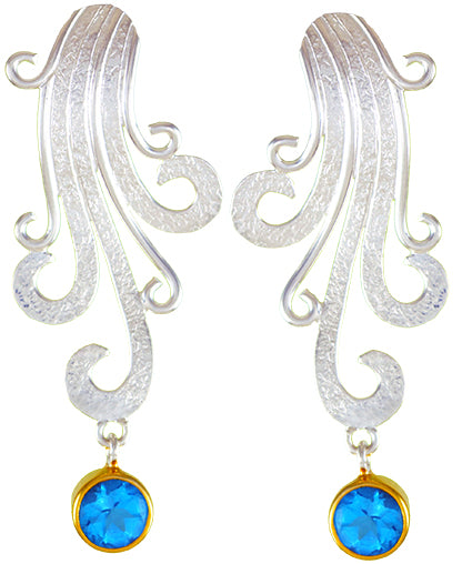 Sterling Silver and 22K Gold Vermeil Earring with Baby Blue Topaz