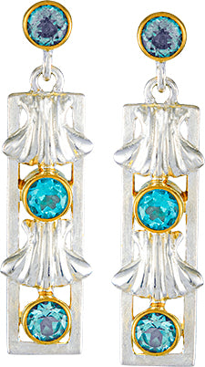 Sterling Silver and 22K Gold Vermeil Earring with Baby Blue Topaz and Sky Blue Topaz