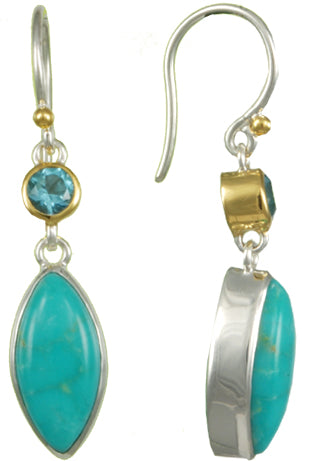 Sterling Silver and 22K Gold Vermeil Earring with Baby Blue Topaz and Turquoise