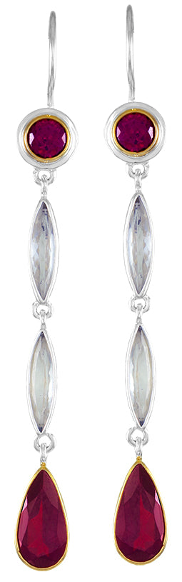 Sterling Silver and 22K Gold Vermeil Earring with Garnet and White Quartz