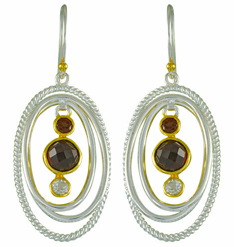 Sterling Silver and 22K Gold Vermeil Earring with Garnet and White Topaz