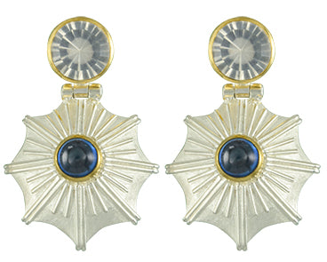 Sterling Silver and 22K Gold Vermeil Earring with Ice Quartz and Blue Kyanite