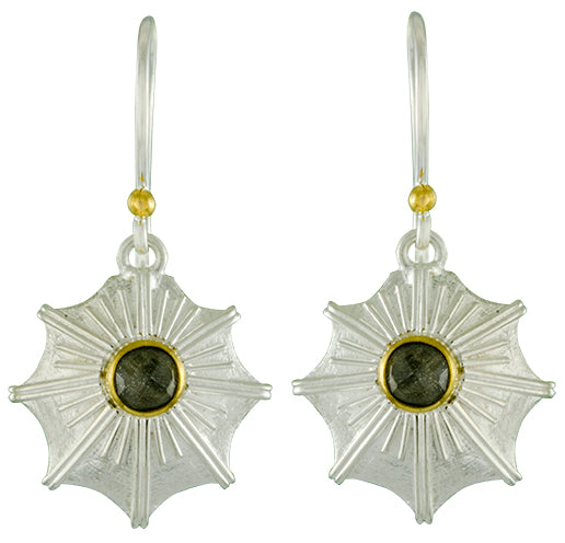 Sterling Silver and 22K Gold Vermeil Earring with Pyrite + checkerboard cut crystal quartz