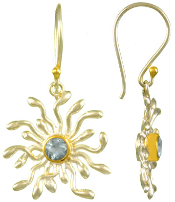 Sterling Silver and 22K Gold Vermeil Earring with Sky Blue Topaz