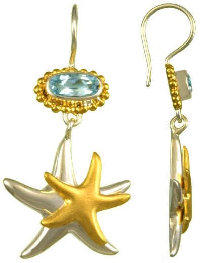 Sterling Silver and 22K Gold Vermeil Earring with Sky Blue Topaz