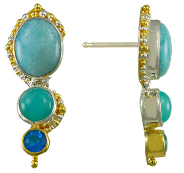 Sterling Silver and 22K Gold Vermeil Earring with Teal Topaz and Larimar