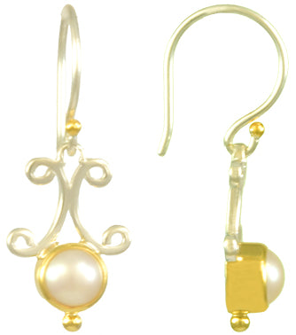 Sterling Silver and 22K Gold Vermeil Earring with White Freshwater Pearl