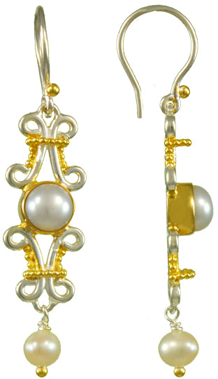 Sterling Silver and 22K Gold Vermeil Earring with White Freshwater Pearl