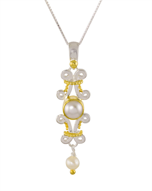 Sterling Silver and 22K Gold Vermeil Earring with White Freshwater Pearl